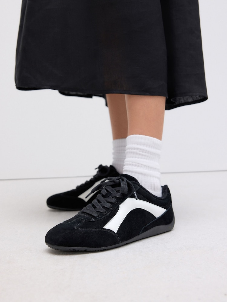 Schwarz - Forever Comfort® Leather Slimsole Lace-Up Trainers - Bild 1 von 10 Schwarz - Forever Comfort® Leather Slimsole Lace-Up Trainers - Bild 1 von 10