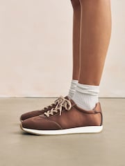 Chocolate Brown Slim Forever Comfort® Satin Lace-Up Jogger Trainers - Image 3 of 10