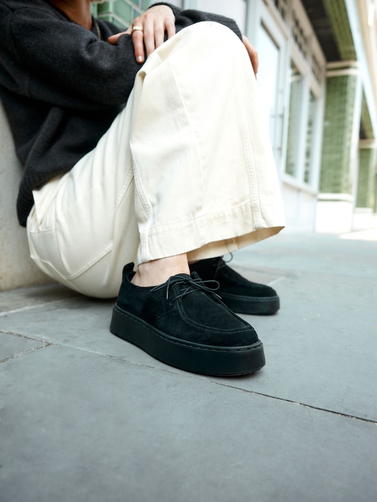 Negro - Forever Comfort® Leather Casual Chunky Lace-Up Shoes - Imagen 1 de 7