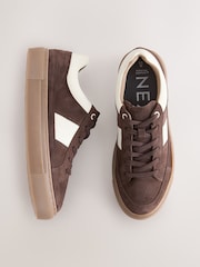 Chocolate Brown Forever Comfort® Leather Chunky Side Stripe Lace Up Trainers - Image 1 of 5