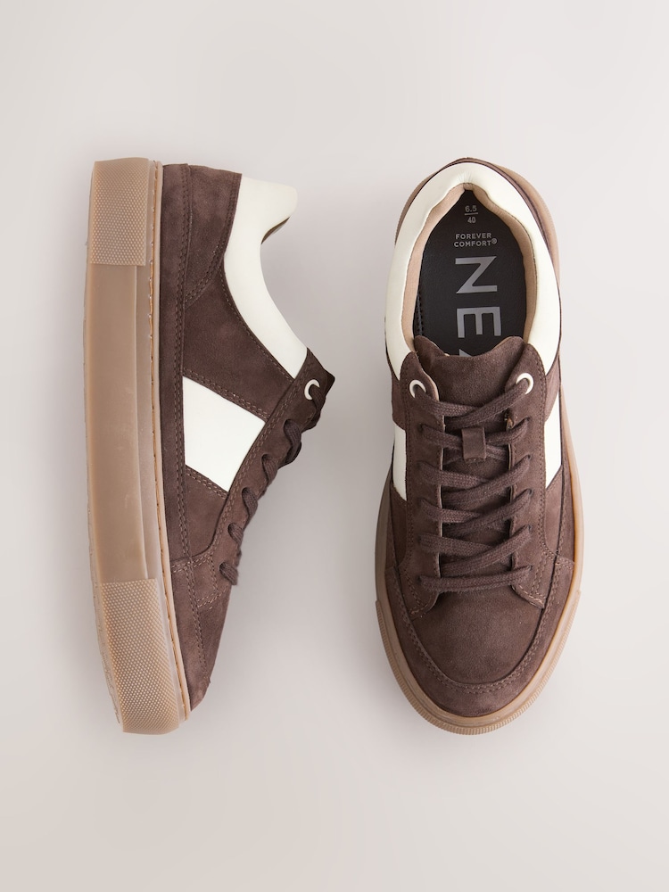 Chocolate Brown Forever Comfort® Leather Chunky Side Stripe Lace Up Trainers - Image 1 of 5