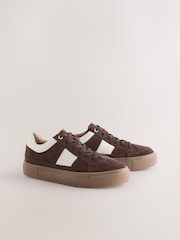 Chocolate Brown Forever Comfort® Leather Chunky Side Stripe Lace Up Trainers - Image 2 of 5