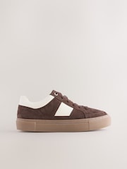Chocolate Brown Forever Comfort® Leather Chunky Side Stripe Lace Up Trainers - Image 3 of 5
