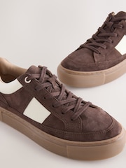 Chocolate Brown Forever Comfort® Leather Chunky Side Stripe Lace Up Trainers - Image 4 of 5