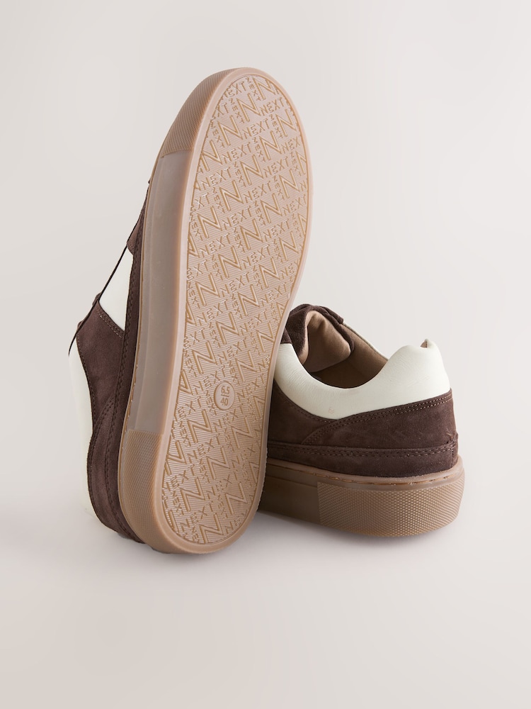 Chocolate Brown Forever Comfort® Leather Chunky Side Stripe Lace Up Trainers - Image 5 of 5