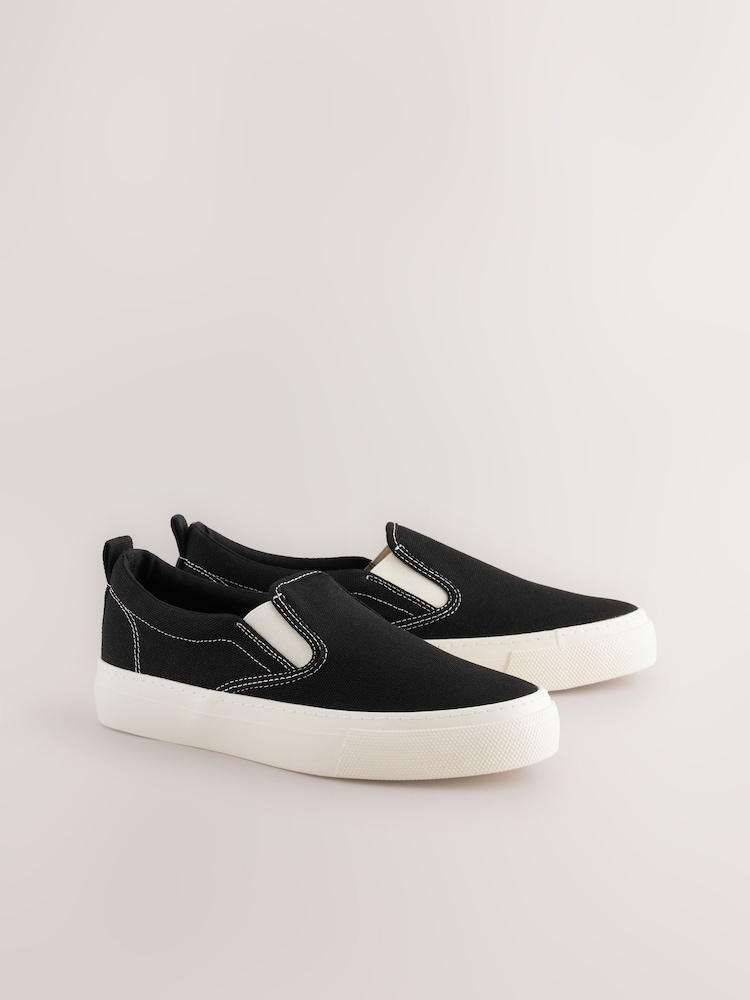 Black Forever Comfort® Slip On Canvas Skater Trainers - Image 1 of 4