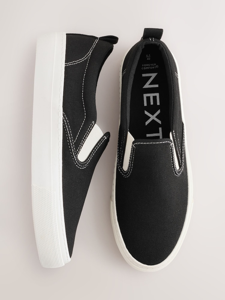 Black Forever Comfort® Slip On Canvas Skater Trainers - Image 4 of 4