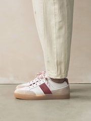 White Signature Premium Leather Chunky Side Stripe Lace Up Trainers - Image 2 of 10