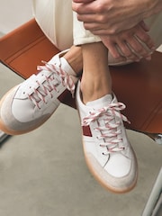White Signature Premium Leather Chunky Side Stripe Lace Up Trainers - Image 4 of 10