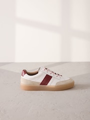 White Signature Premium Leather Chunky Side Stripe Lace Up Trainers - Image 5 of 10