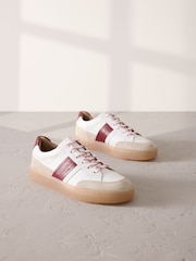 White Signature Premium Leather Chunky Side Stripe Lace Up Trainers - Image 6 of 10