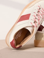 White Signature Premium Leather Chunky Side Stripe Lace Up Trainers - Image 9 of 10