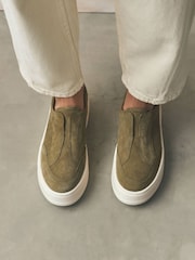Khaki Green Slip On Signature Forever Comfort® Leather Chunky Wedge Platform Trainers - Image 1 of 11