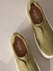 Khaki Green Slip On Signature Forever Comfort® Leather Chunky Wedge Platform Trainers - Image 10 of 11
