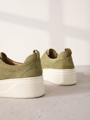 Khaki Green Slip On Signature Forever Comfort® Leather Chunky Wedge Platform Trainers - Image 11 of 11