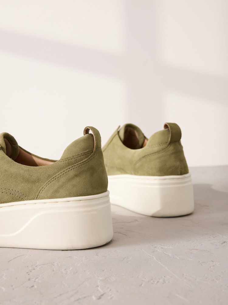 Khaki Green Slip On Signature Forever Comfort® Leather Chunky Wedge Platform Trainers - Image 11 of 11