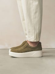 Khaki Green Slip On Signature Forever Comfort® Leather Chunky Wedge Platform Trainers - Image 2 of 11