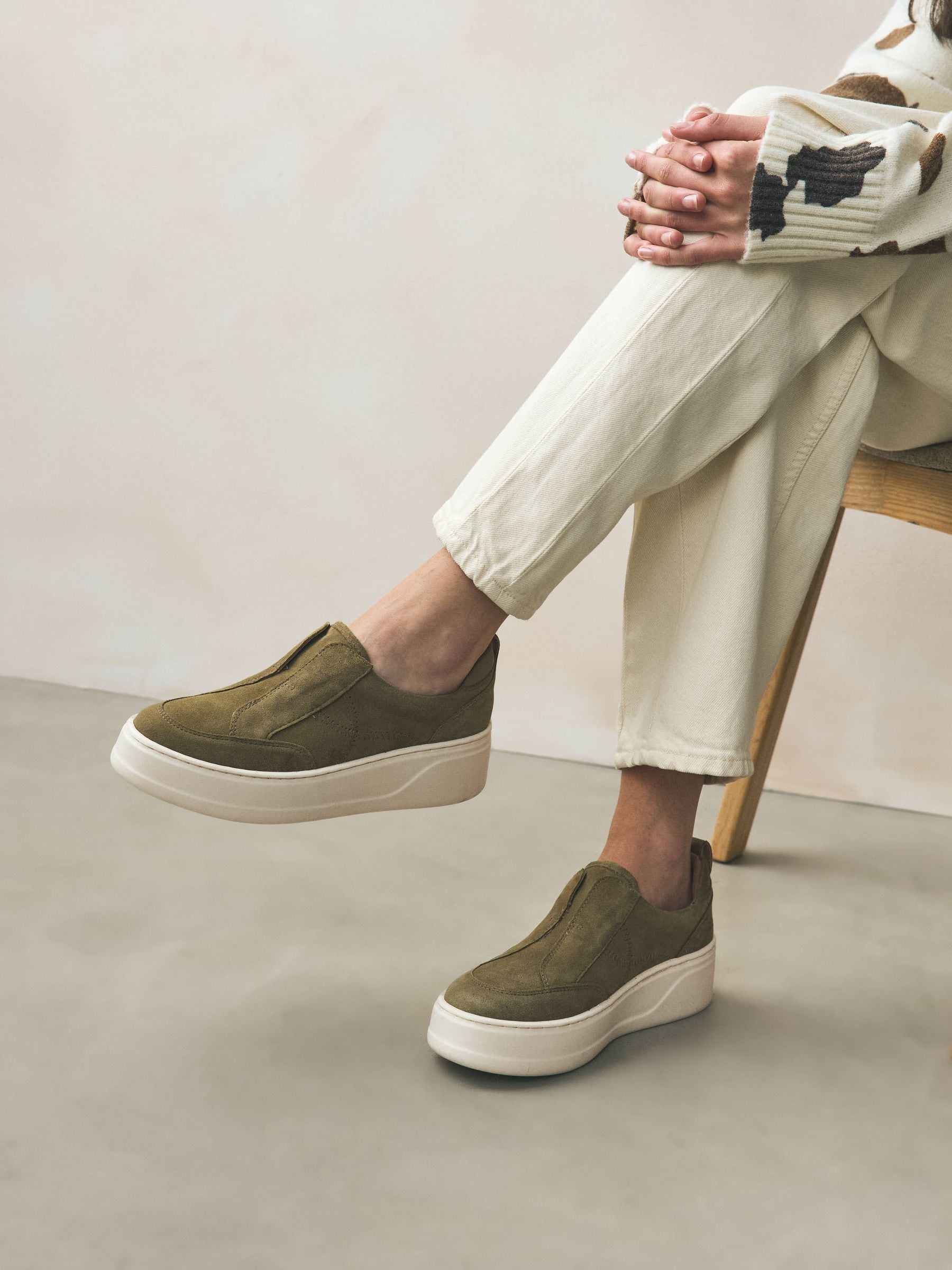 Buy Khaki Green Slip On Signature Leather Chunky Wedge Platform Trainers  from Next USA