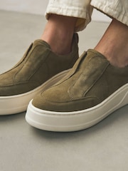 Khaki Green Slip On Signature Forever Comfort® Leather Chunky Wedge Platform Trainers - Image 4 of 11