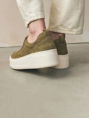 Khaki Green Slip On Signature Forever Comfort® Leather Chunky Wedge Platform Trainers - Image 5 of 11