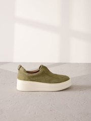 Khaki Green Slip On Signature Forever Comfort® Leather Chunky Wedge Platform Trainers - Image 6 of 11
