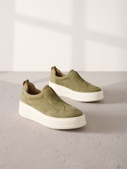 Khaki Green Slip On Signature Forever Comfort® Leather Chunky Wedge Platform Trainers - Image 7 of 11