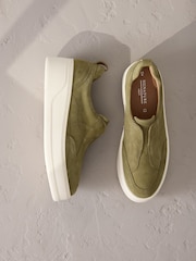 Khaki Green Slip On Signature Forever Comfort® Leather Chunky Wedge Platform Trainers - Image 8 of 11