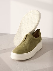 Khaki Green Slip On Signature Forever Comfort® Leather Chunky Wedge Platform Trainers - Image 9 of 11