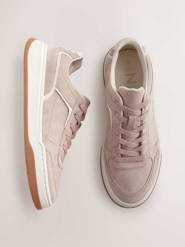 Blush Pink Forever Comfort® Panelled Retro Lace-Up Trainers - Image 1 of 5