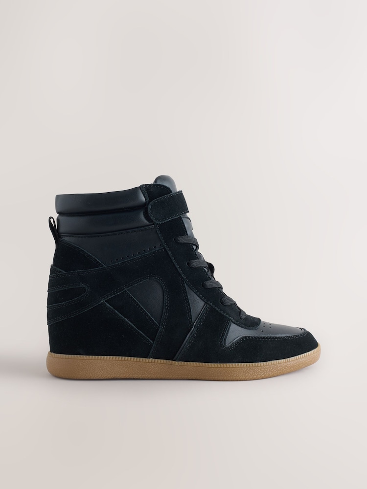 Black Suede Forever Comfort® Lace Up Wedge Trainers - Image 1 of 5
