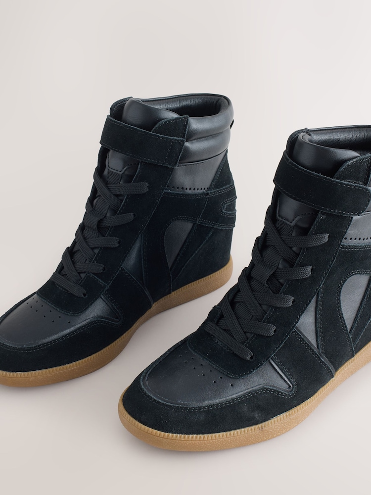 Black Suede Forever Comfort® Lace Up Wedge Trainers