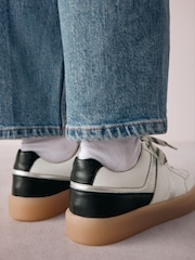 Black/White Signature Premium Leather Chunky Side Stripe Lace Up Trainers - Image 11 of 12