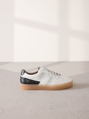 Black/White Signature Premium Leather Chunky Side Stripe Lace Up Trainers - Image 3 of 12