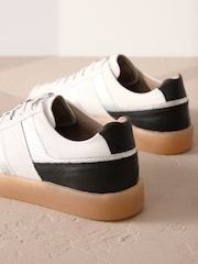 Black/White Signature Premium Leather Chunky Side Stripe Lace Up Trainers - Image 4 of 12