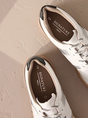 Black/White Signature Premium Leather Chunky Side Stripe Lace Up Trainers - Image 6 of 12