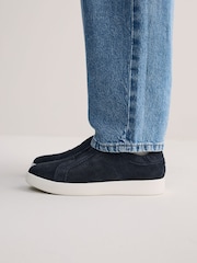 Azul marino - Signature Premium Leather Laceless Slip-On Trainers - Imagen 3 de 9