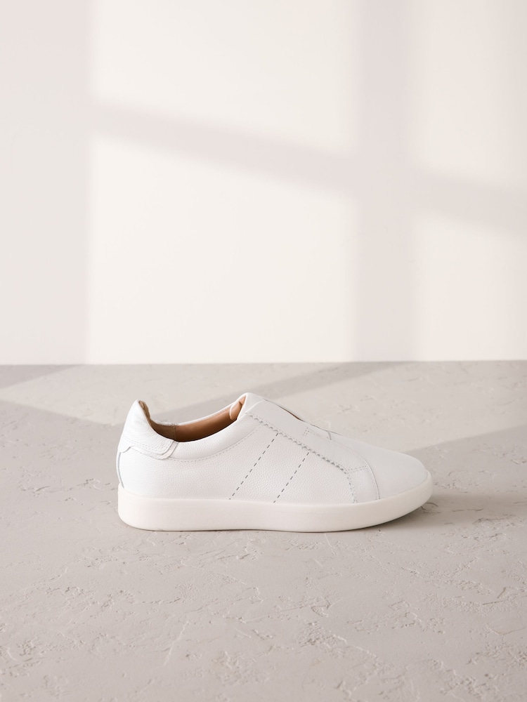 White Signature Premium Leather Laceless Slip-On Trainers - Image 6 of 10