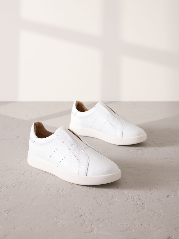 White Signature Premium Leather Laceless Slip-On Trainers - Image 7 of 10