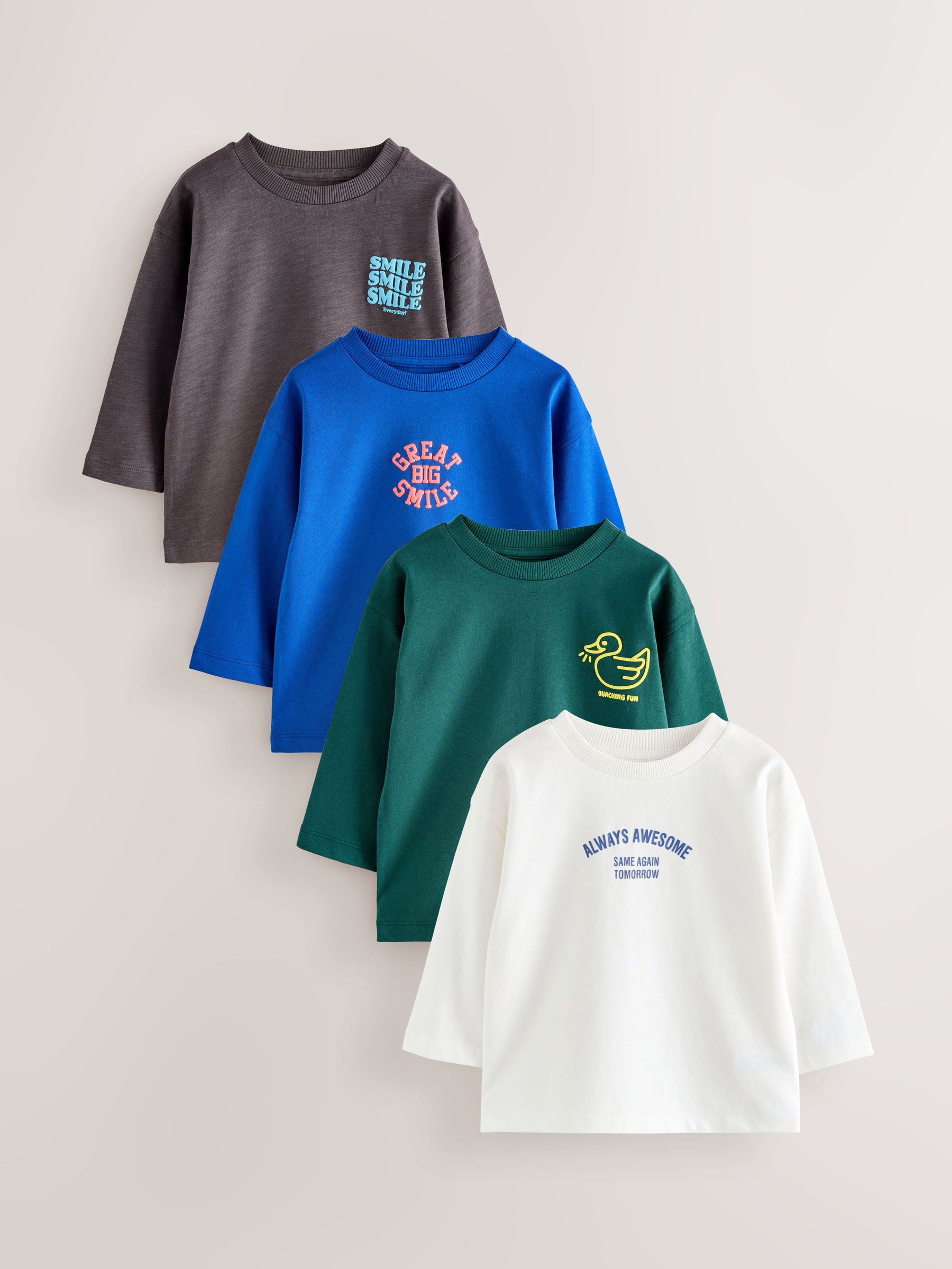 Multi Bright Long Sleeve Graphic Print T-Shirts 4 Pack (3mths-7yrs)
