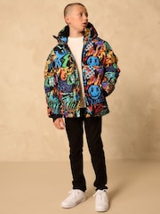Multicoloured Graffiti Shower Resistant Microfleece Lined Padded Coat (3-17yrs) - Image 2 of 4