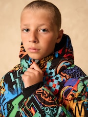 Multicoloured Graffiti Shower Resistant Microfleece Lined Padded Coat (3-17yrs) - Image 4 of 4