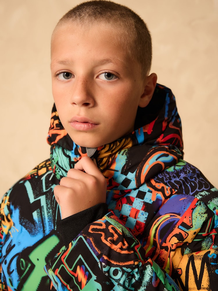 Multicoloured Graffiti Shower Resistant Microfleece Lined Padded Coat (3-17yrs) - Image 4 of 4 Multicoloured Graffiti Shower Resistant Microfleece Lined Padded Coat (3-17yrs) - Image 4 of 4