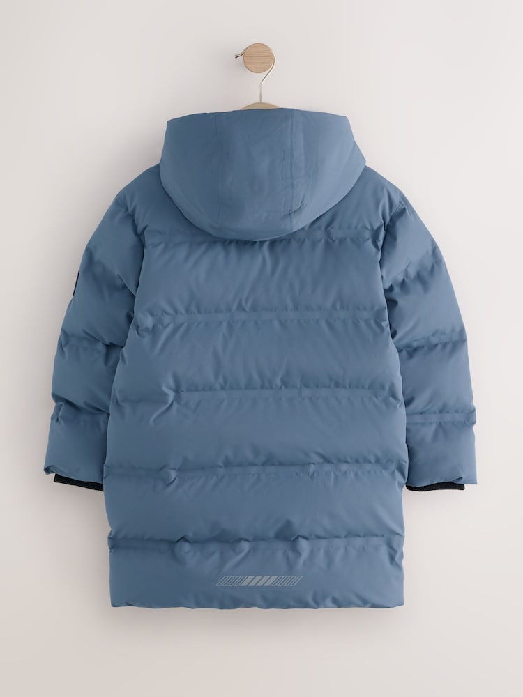 Blue Waterproof Long Line Fleece Lined Puffer Coat (3-17yrs) - Image 2 of 7
