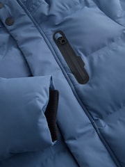 Blue Waterproof Long Line Fleece Lined Puffer Coat (3-17yrs) - Image 5 of 7