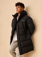 Black Longline Shower Resistant Padded Coat (3-17yrs) - Image 1 of 8