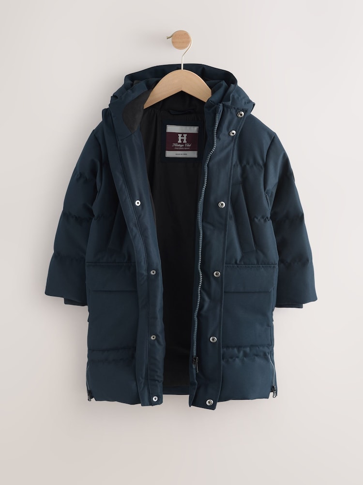Navy Blue Long Line Padded Parka (3-16yrs) - Image 2 of 12