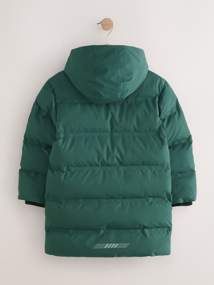 Khakigrün - Wasserdichter, lang geschnittener, mit Fleece gefütterter Puffer-Mantel (3–17 J.) - Bild 2 von 8