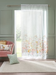 Catherine Lansfield White Countryside Floral Slot Top Voile Curtain Slot Header Panel - Image 1 of 4
