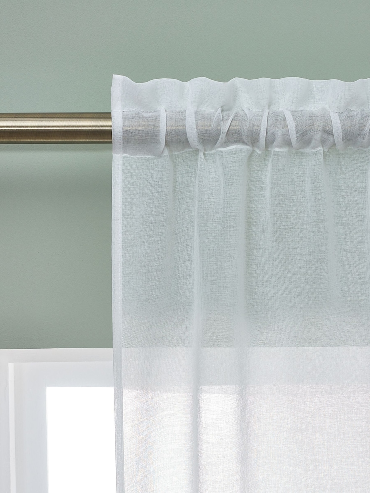 Catherine Lansfield White Countryside Floral Slot Top Voile Curtain Slot Header Panel - Image 2 of 4