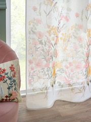 Catherine Lansfield White Countryside Floral Slot Top Voile Curtain Slot Header Panel - Image 3 of 4